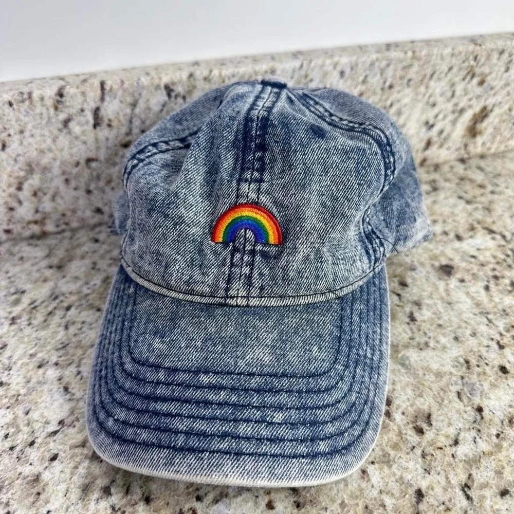 Rainbow Embroidered Denim Baseball Hat American Eagle Cap